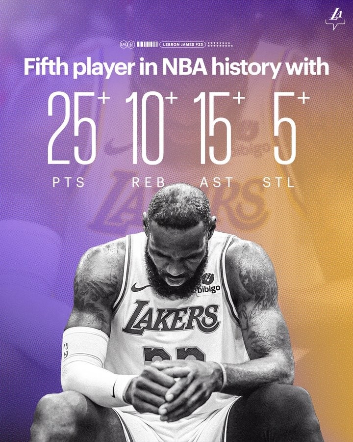 還在進(jìn)化！詹姆斯單場至少25分10板15助5斷 NBA歷史第5人！
